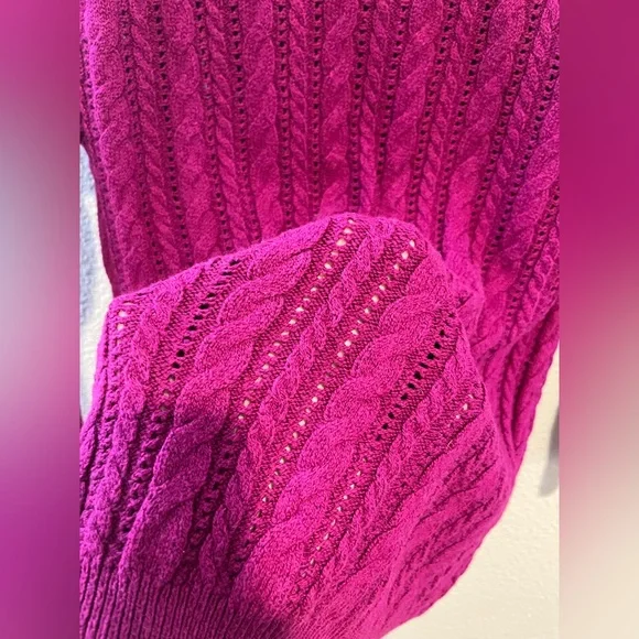 American Eagle Y2K Cable Knit Crewneck Sweater Fuchsia Purple Medium - Picture 11 of 11